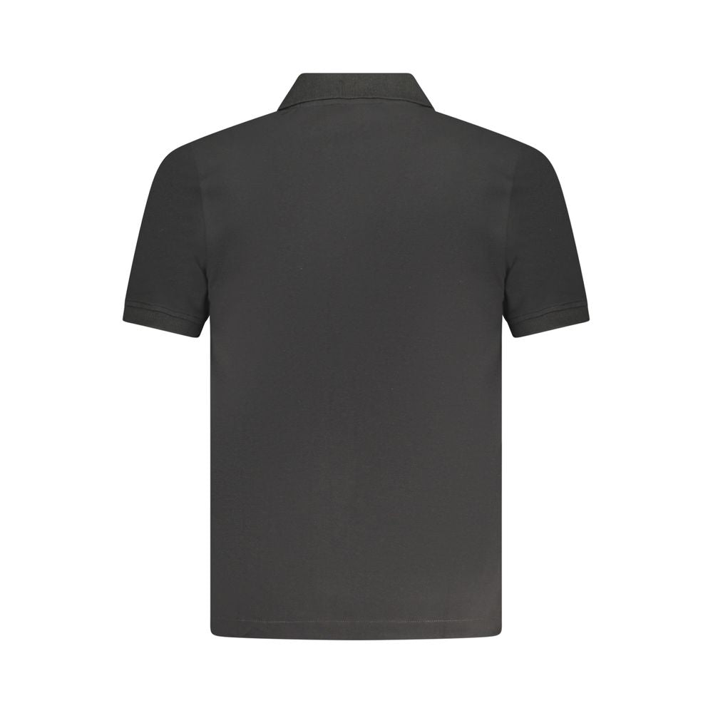 Alt Tag: K-WAY Black Cotton Polo Shirt with short sleeves, 2 buttons, and logo application, back view.