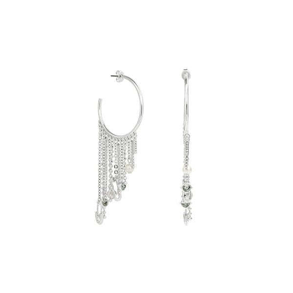 KARL LAGERFELD JEWELS JEWELRY Mod. 5420610 silver hoop earrings with dangling chains and crystals