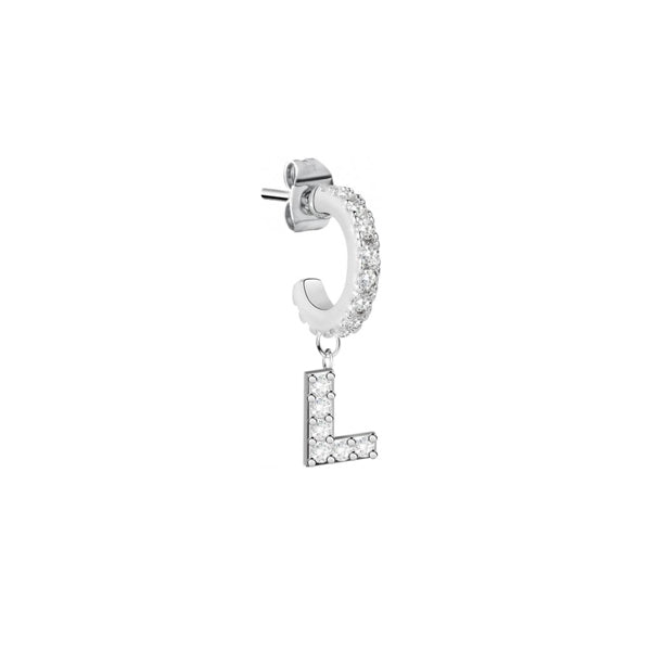 LA PETITE STORY JEWELRY Mod. LPS02ARQ63 silver earring with crystal studded letter L charm, stylish and elegant design