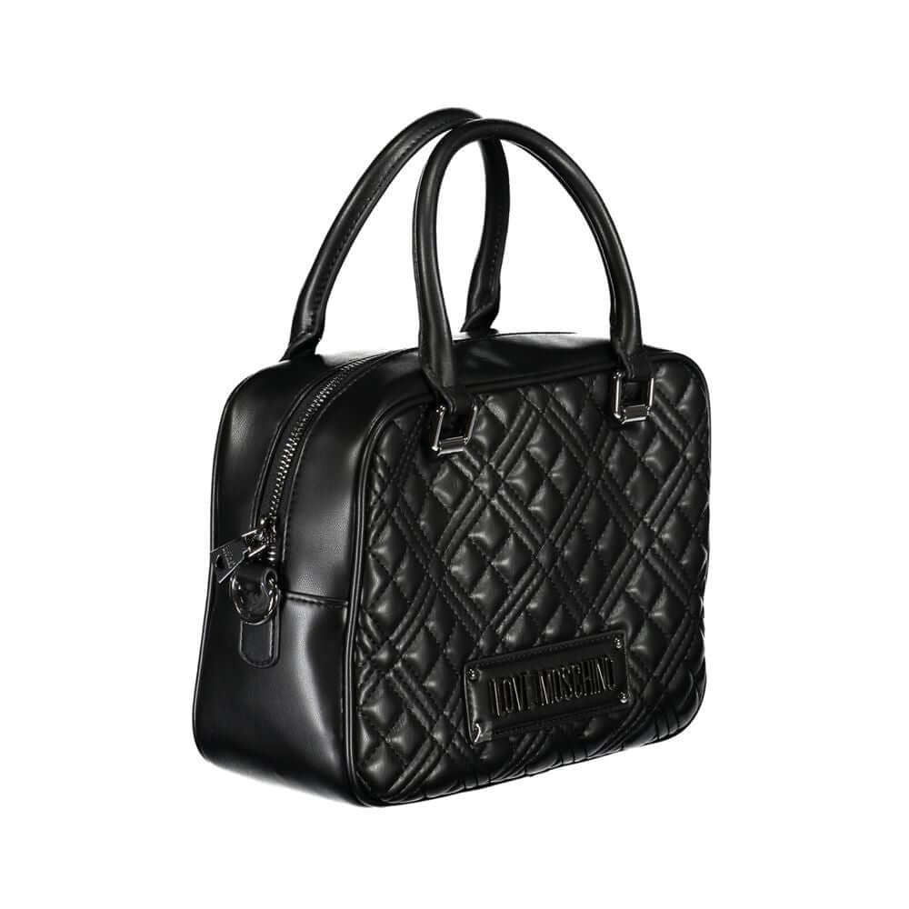 Love Moschino Black Polyethylene Handbag with handles and quilted design, featuring adjustable strap, pockets, and logo.
