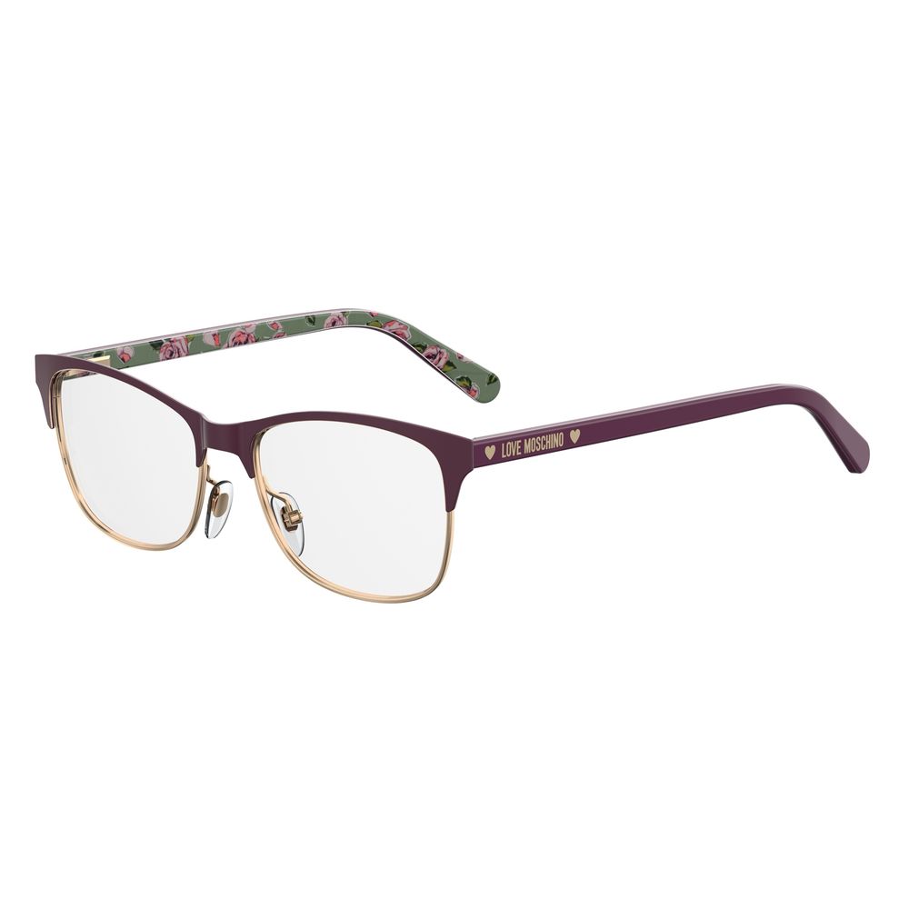 Love Moschino Purple Metal Frames with floral arms, 53/16/145mm, plum color, stylish eyewear for women