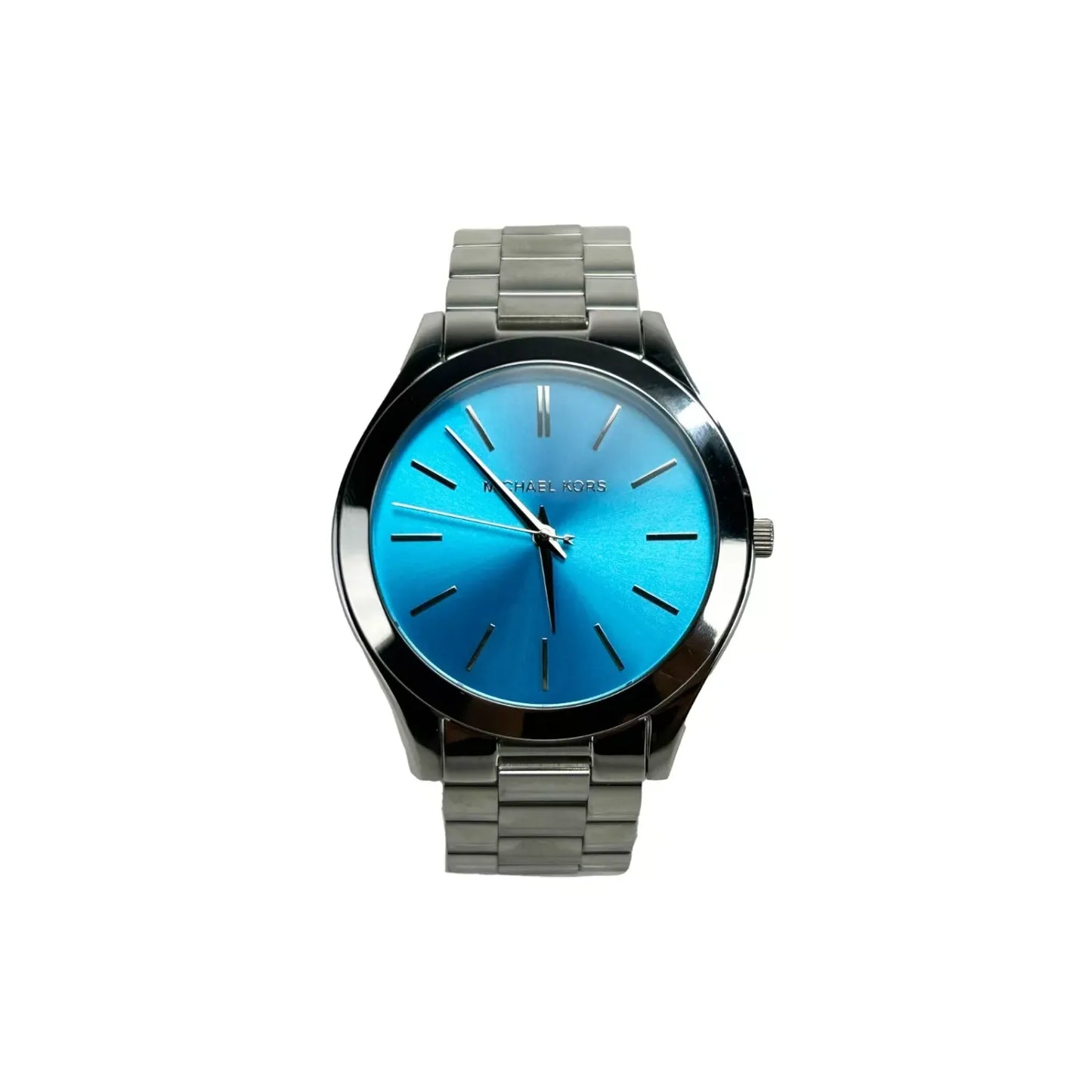 Michael Kors Slim Runway Stainless Steel Watch Blue Silver MK3292 NO BOX with blue dial and silver stainless steel bracelet