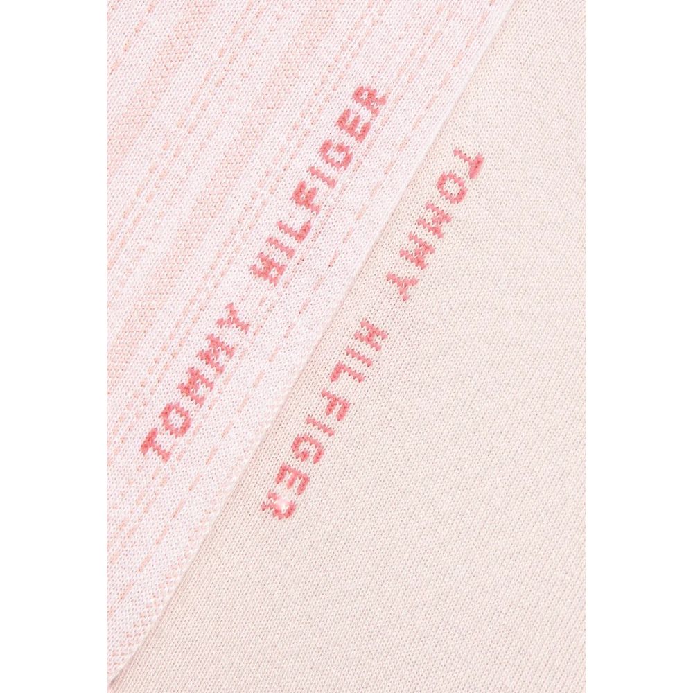 Close-up of Tommy Hilfiger Multicolor Cotton Socks fabric showing brand logo in red text.