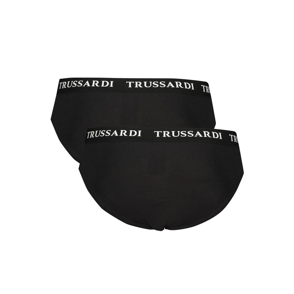 Trussardi Black Cotton Underwear with elastic waistband, logo print, basic slip bi-pack.