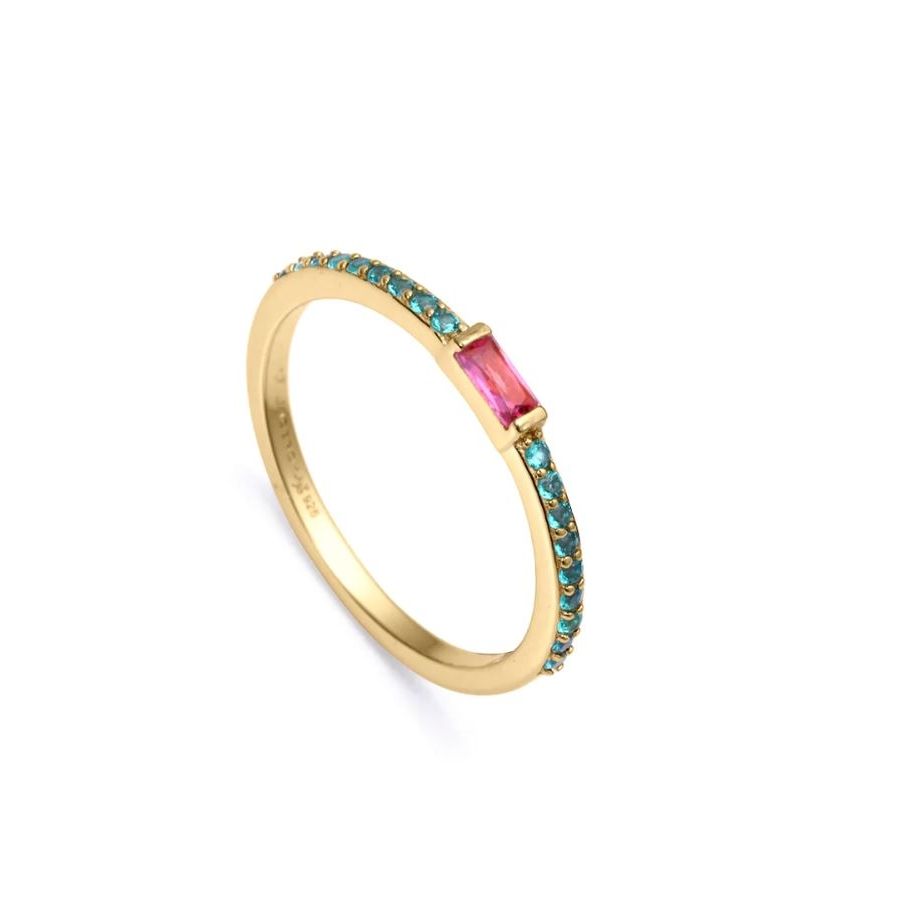 Elegant gold ring with pink and blue stones, compatible with the stylish VICEROY JEWELS Mod. 13173A012-39 lady's collection.