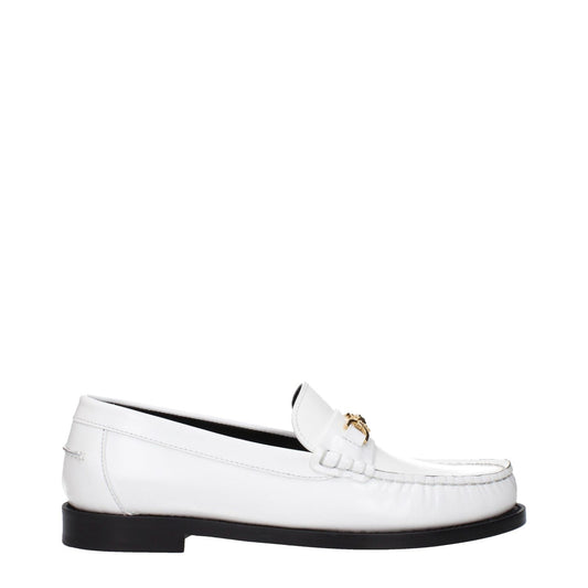 Versace White Leather Slip-On Loafers with front detail and logo, showcasing elegant design and luxurious style.