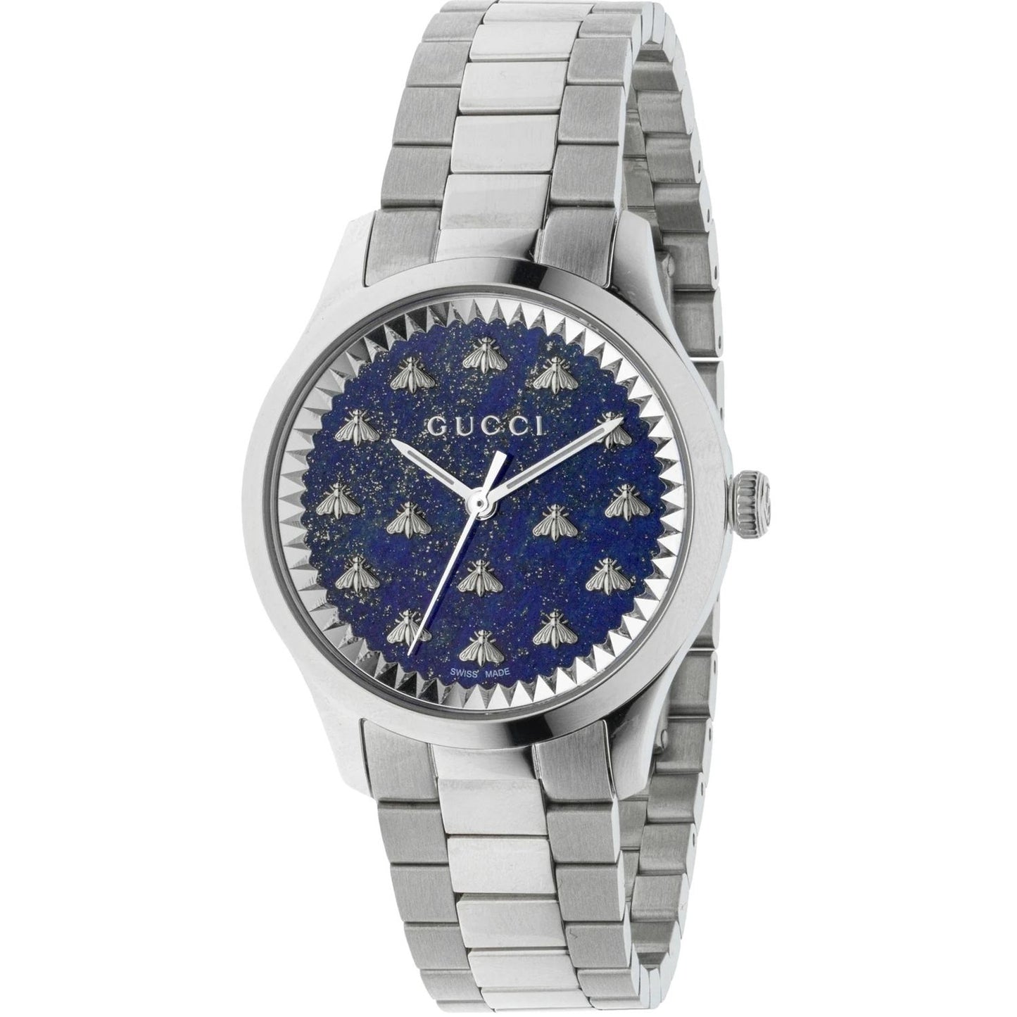 GUCCI MOD. G-TIMELESS MULTIBEE watch with silver bracelet and blue bee-patterned dial