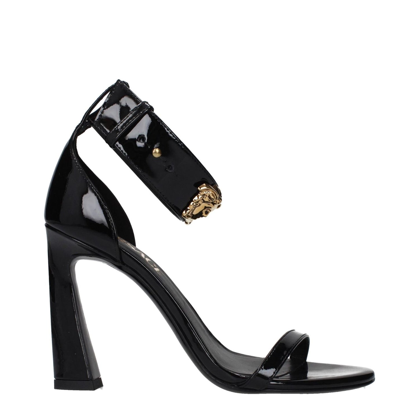 Versace Black Leather Stiletto Heel Sandals