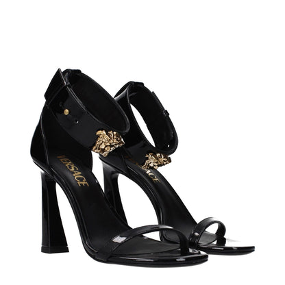 Versace Black Leather Stiletto Heel Sandals