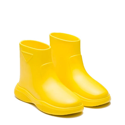 Prada Bicolor Rubber Rain Boots 1728,75611013280,Bicolor,Boots - Shoes,EU36/US6,EU38/US8,EU39/US9,New with tags,Prada,Rain Boots - Boots - Shoes,Shoes,Women