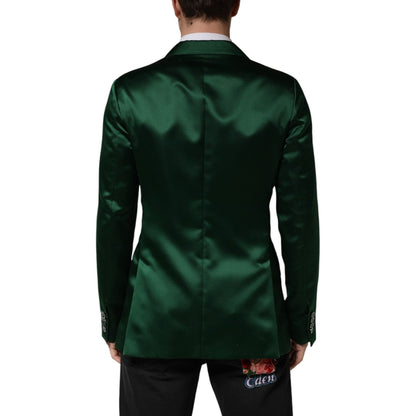 Dolce & Gabbana Green Satin Double Breasted Jacket Blazer