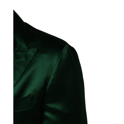 Dolce & Gabbana Green Satin Double Breasted Jacket Blazer