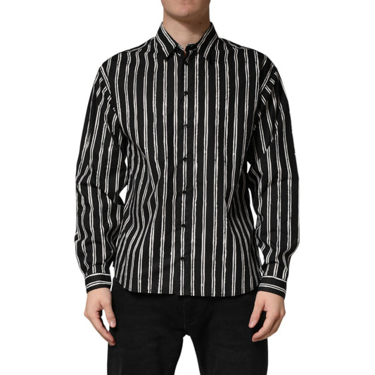 Dolce & Gabbana Black Stripes Cotton Men Formal Dress Shirt 1728,67345645728,Black,Clothing,Dolce & Gabbana,IT40 | M,Long Sleeve - T-Shirts - Clothing,Material: 100% Cotton,Men,New with tags,T-Shirts - Clothing