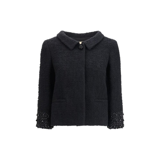 Valentino Black Fleece Wool Coat 1728,72470364320,Black,Clothing,Coats - Jackets & Coats - Clothing,IT46|XL,Jackets & Coats - Clothing,New with tags,Valentino,Women