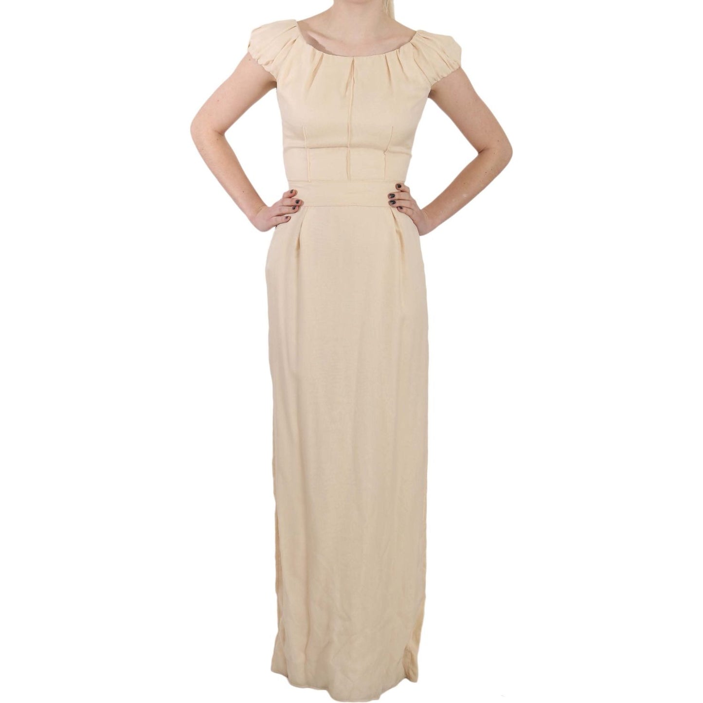 Dolce & Gabbana Beige Silk Column Cap Sleeve Gown Dress Dresses