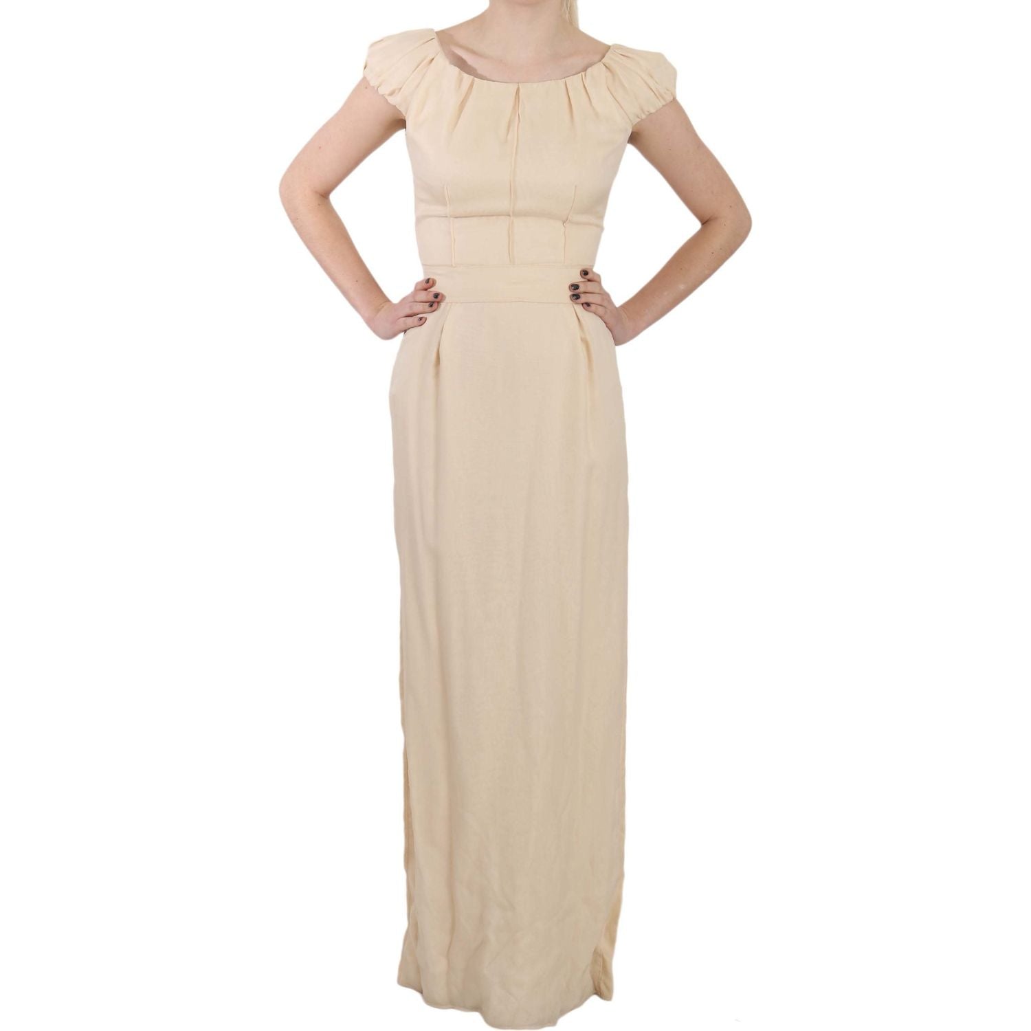 Dolce & Gabbana Beige Silk Column Cap Sleeve Gown Dress