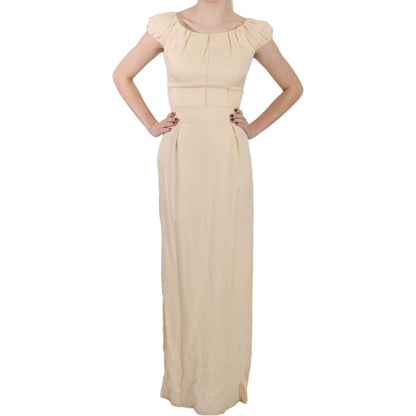 Dolce & Gabbana Beige Silk Column Cap Sleeve Gown Dress Dresses