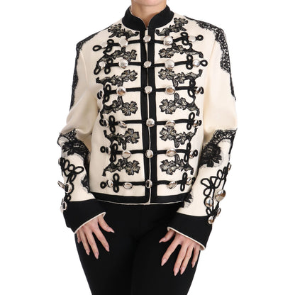 Dolce & Gabbana White Wool Black Floral Baroque Jacket