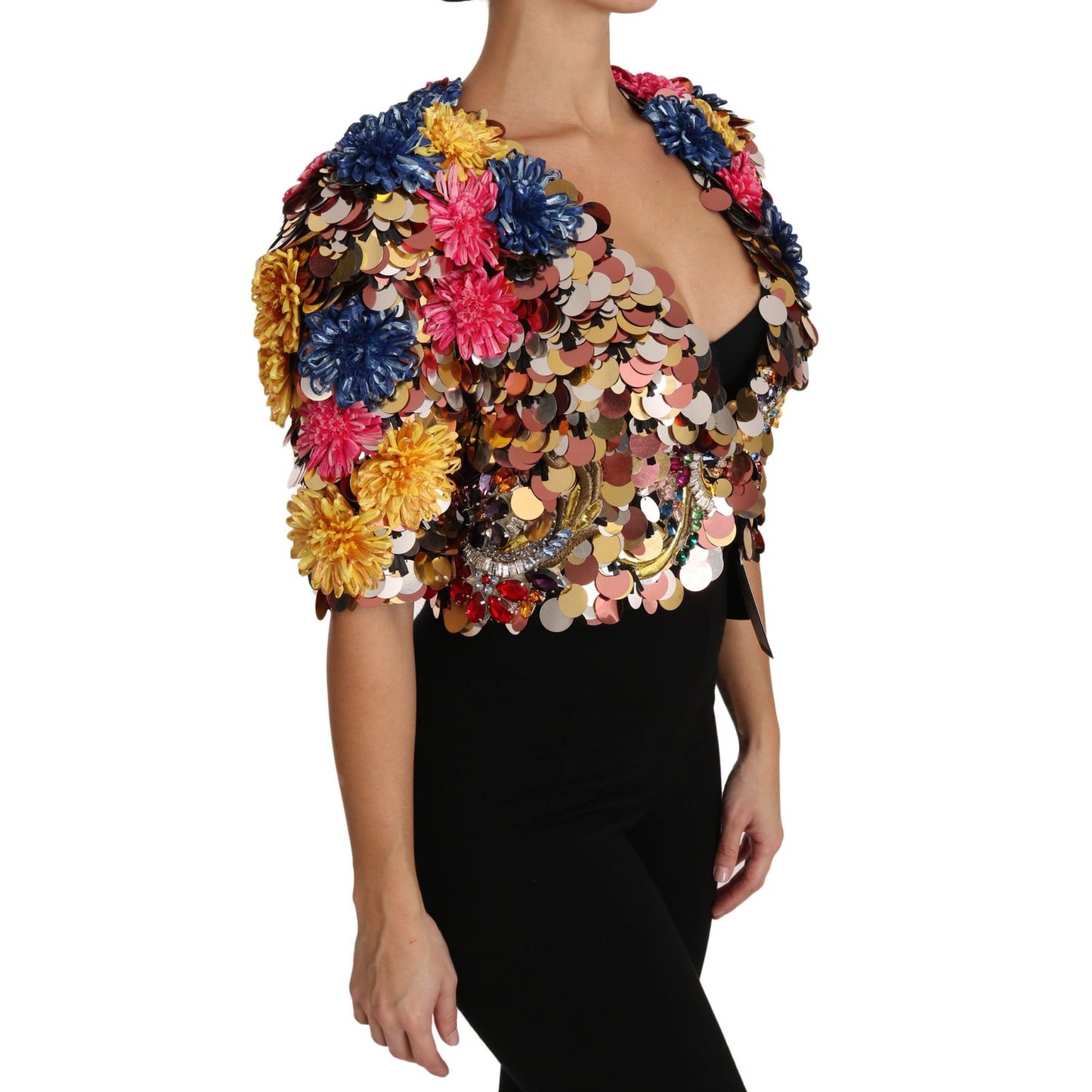 Dolce & Gabbana Crystal Sequined Floral Jacket Coat