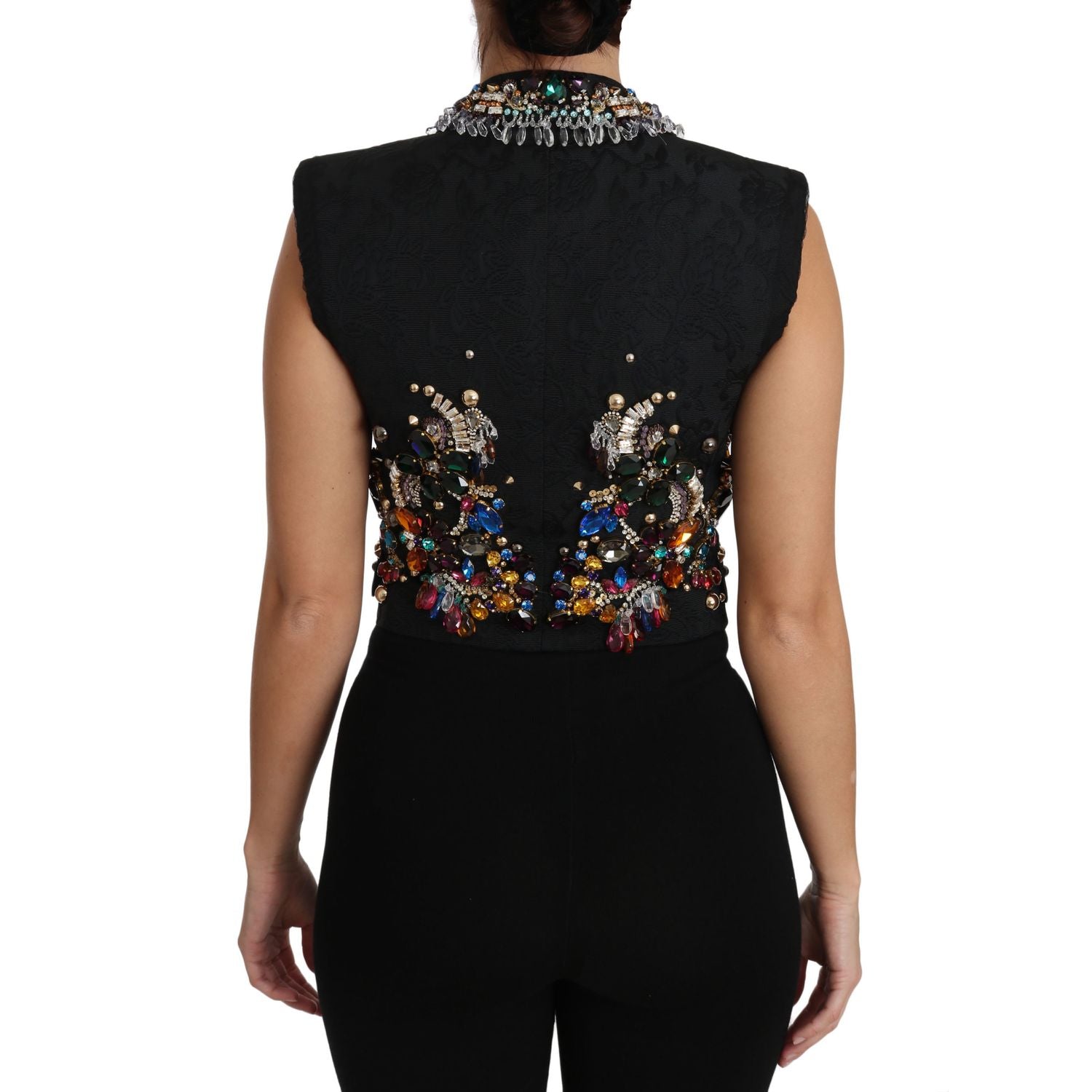 Dolce & Gabbana Black Crystal Sicily Vest Waistcoat