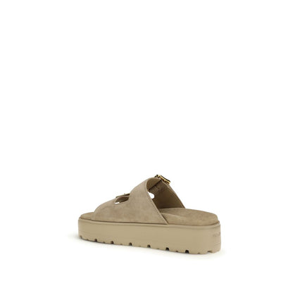 Prada Beige Calf Leather Bos Taurus Platform Sandals
