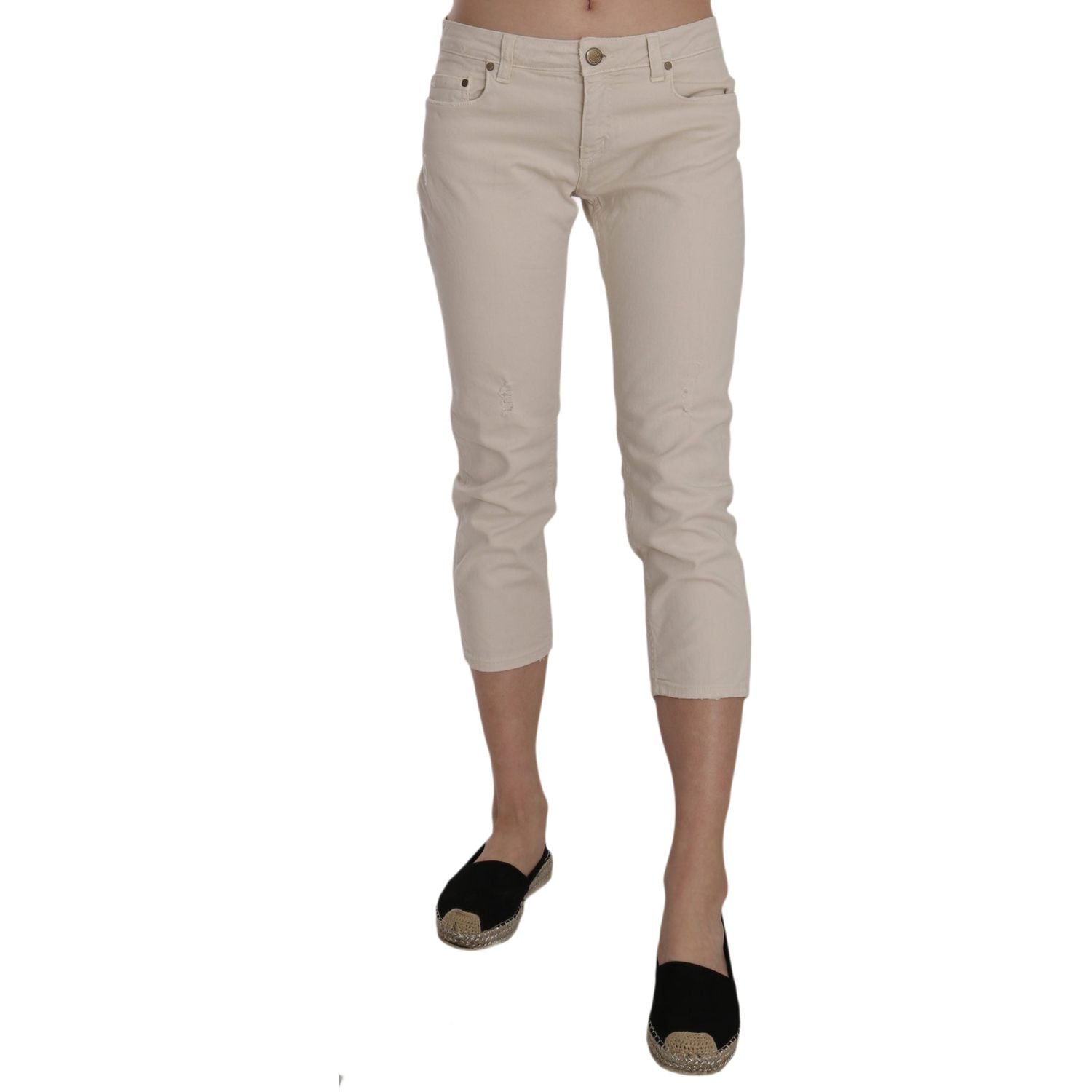 Dondup Beige Cotton Stretch Low Waist Skinny Cropped Capri Jeans
