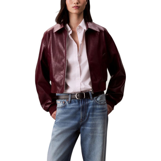Calvin Klein Jeans Bordeaux Leather Jacket 1728,71956299936,Bordeaux,Calvin Klein Jeans,Clothing,IT44|L,Jackets & Coats - Clothing,Leather Jackets - Jackets & Coats - Clothing,New with tags,Women