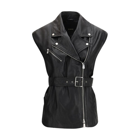 PINKO Black Goatskin Sleveless Jacket 1728,72470364320,Black,Clothing,IT38 | S,IT40 | M,IT42 | L,Jackets & Coats - Clothing,New with tags,PINKO,Sleveless Jacket - Jackets & Coats - Clothing,Women