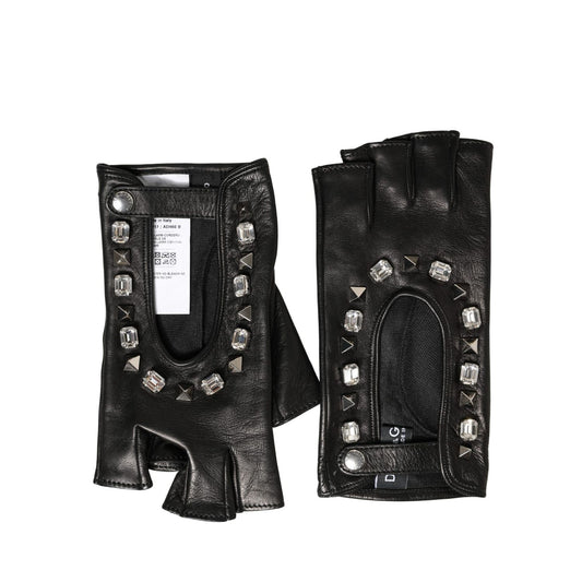 Dolce & Gabbana Women Black Embellished Wrist Length Mitten Gloves 1728,67345645728,7.5|S,7|S,8|M,Accessories,Black,Dolce & Gabbana,Gloves - Accessories,Material: 100% Lamb Leather,New with tags,Women