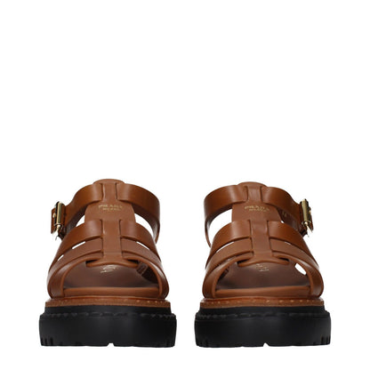 Prada Brown Leather Platform Sandals