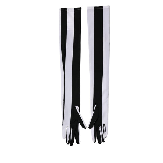 Dolce & Gabbana Black White Stripes Nylon Elbow Length Women Gloves 1728,67345645728,7|S,Accessories,Black/White,Dolce & Gabbana,Gloves - Accessories,Material: 28% Elastane 72% Nylon,New with tags,Women
