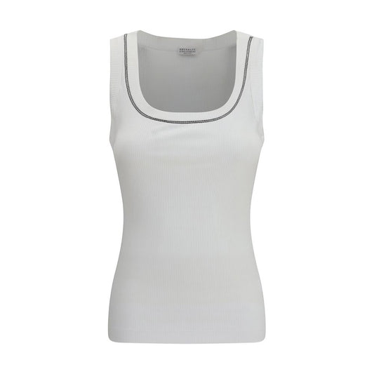 Brunello Cucinelli White Cotton Sleeveles T-Shirt 1728,72470364320,Brunello Cucinelli,Clothing,L,New with tags,S,Sleeveless - T-Shirts - Clothing,T-Shirts - Clothing,White,Women