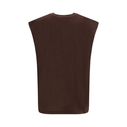 GCDS Brown Cotton Sleeveles T-Shirt