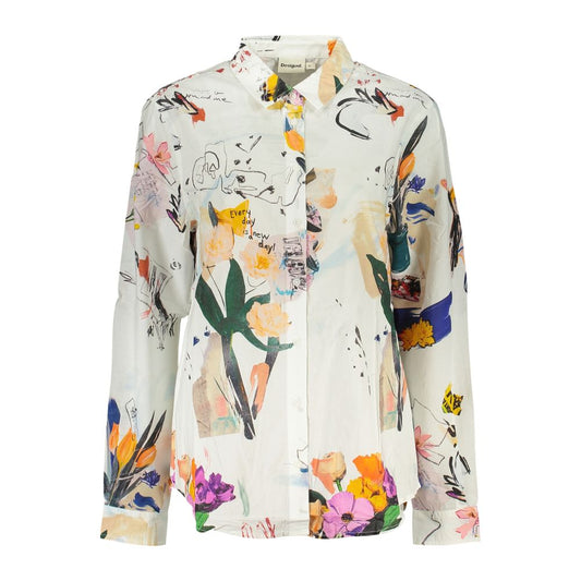 Desigual White Cotton Women Shirt 1728,67403481248,Clothing,Desigual,L,M,New with tags,Pattern - Shirts - Clothing,S,Shirts - Clothing,White,Women,XL,XS