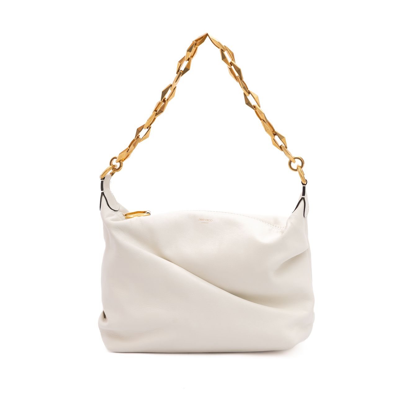Jimmy Choo White Diamond Hobo Leather Shoulder Bag