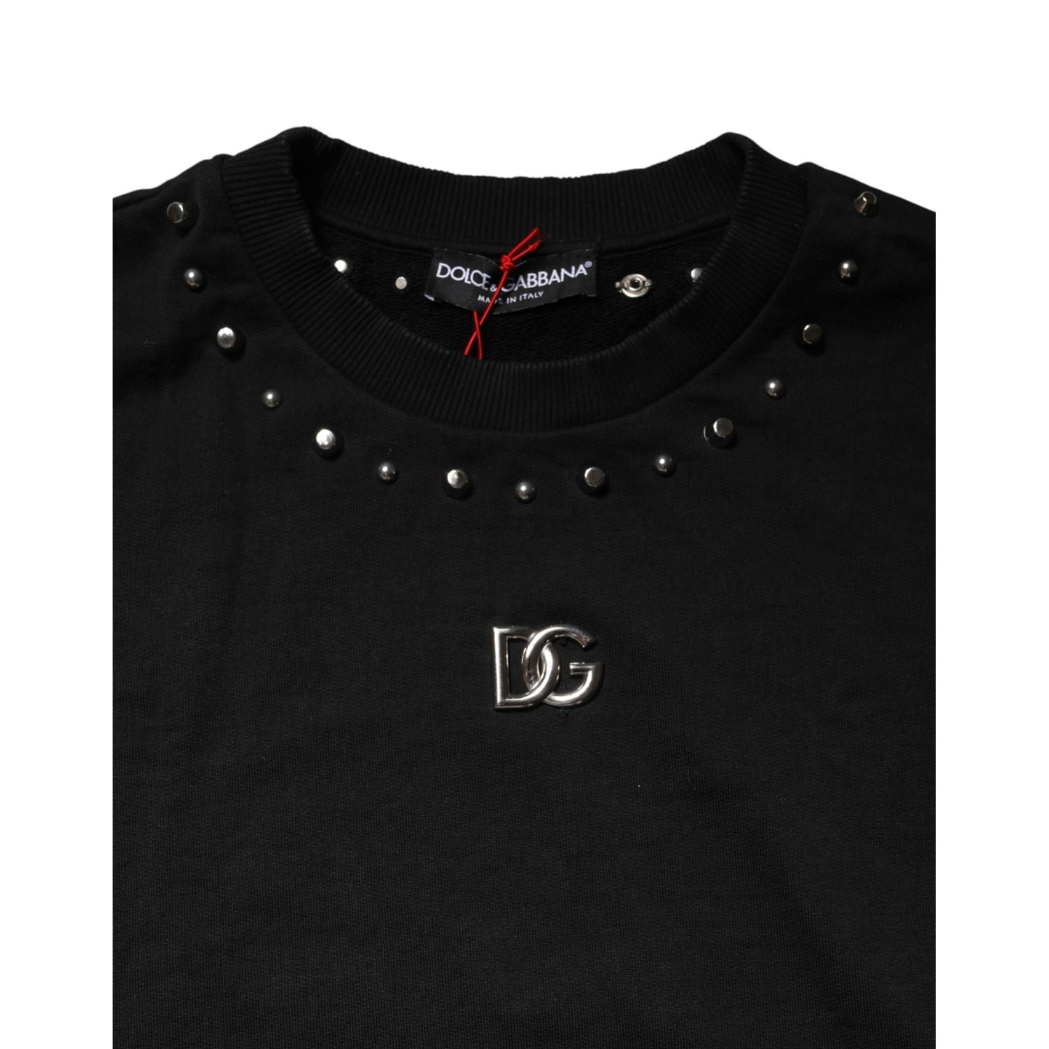 Dolce & Gabbana Black Embellished Cotton Sweatshirt Sweater