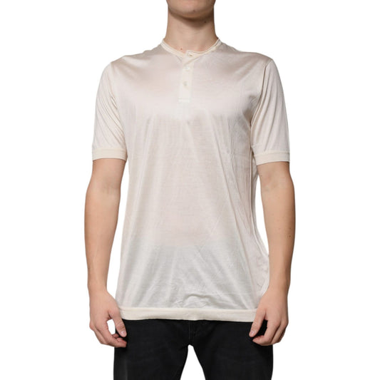 Dolce & Gabbana Off White Silk Henley Short Sleeves T-shirt