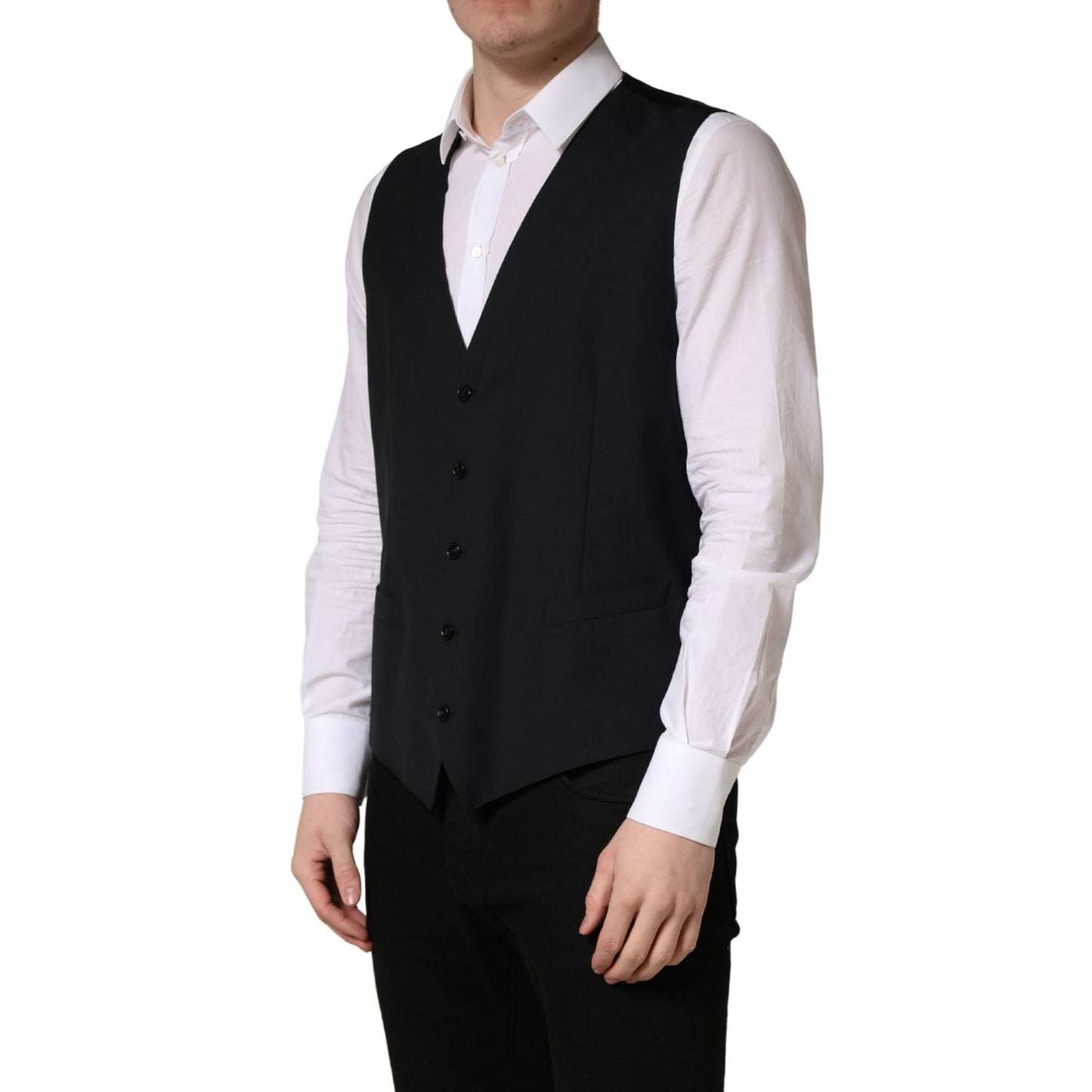 Dolce & Gabbana Black Wool Single Breasted Waistcoat Vest