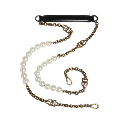 Dolce & Gabbana Black Leather Gold Chain Bag Accessory Shoulder Strap