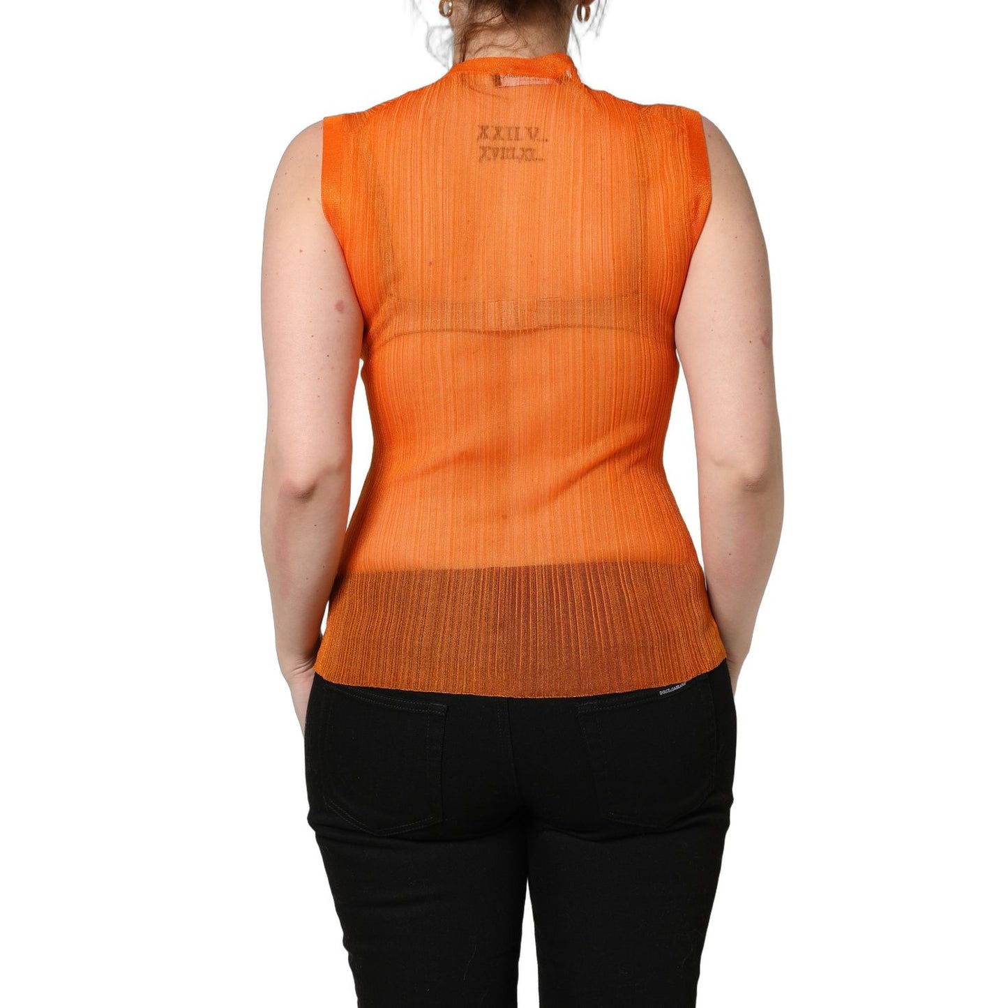 Dolce & Gabbana Orange See Through Crew Neck Blouse Tank Top