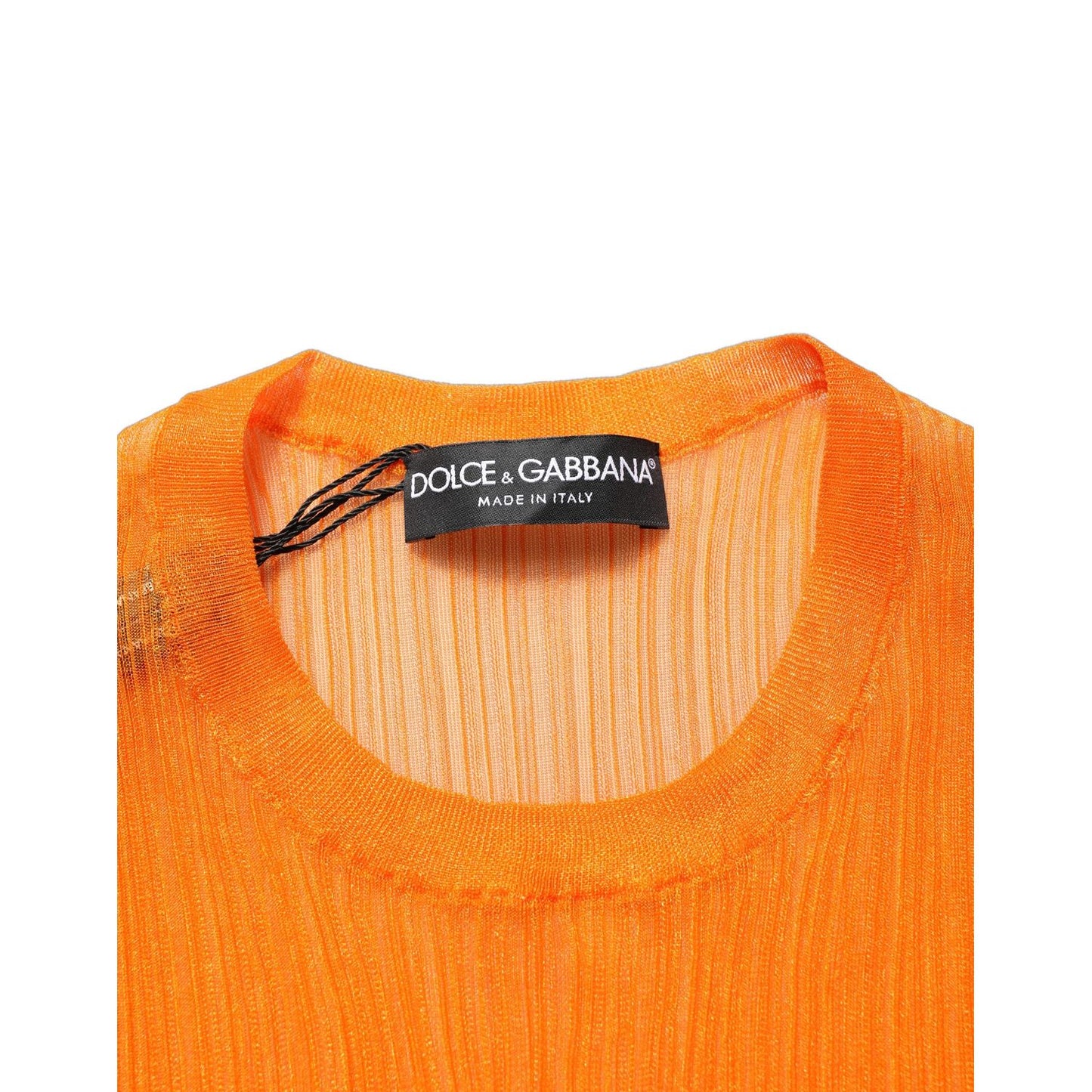 Dolce & Gabbana Orange See Through Crew Neck Blouse Tank Top