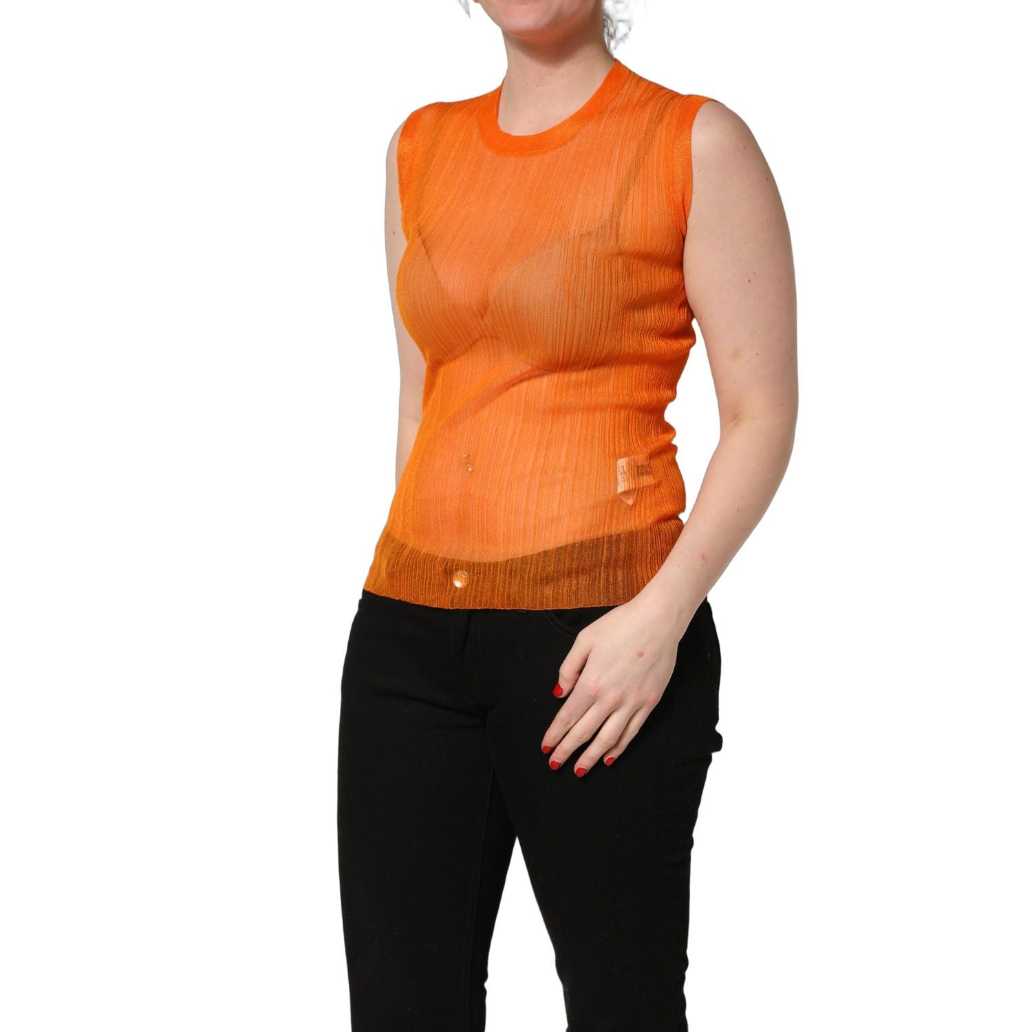 Dolce & Gabbana Orange See Through Crew Neck Blouse Tank Top