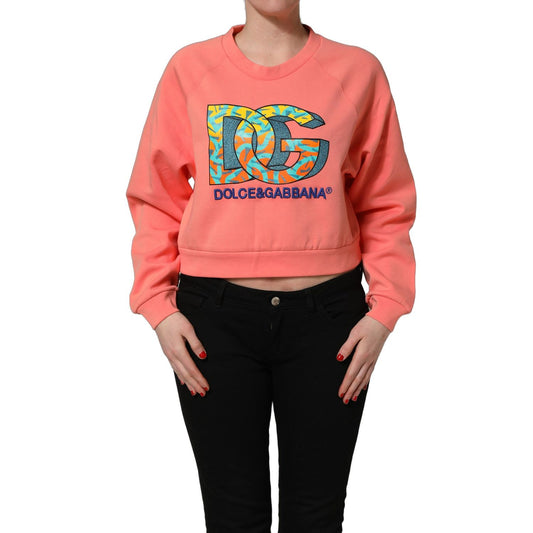 Dolce & Gabbana Pink Graphic Crew Neck Cropped Sweatshirt Sweater