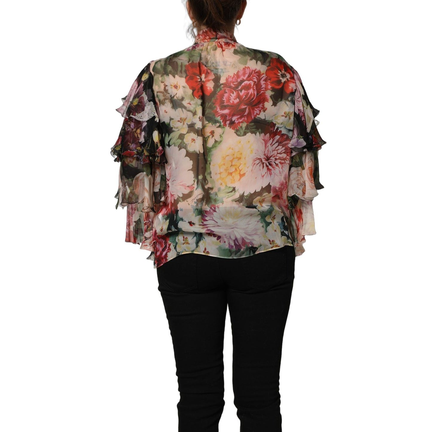 Dolce & Gabbana Multicolor Floral Tie-Neck Silk Chiffon Blouse Top