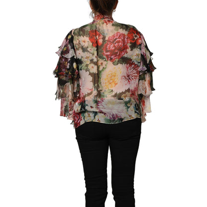 Dolce & Gabbana Multicolor Floral Tie-Neck Silk Chiffon Blouse Top