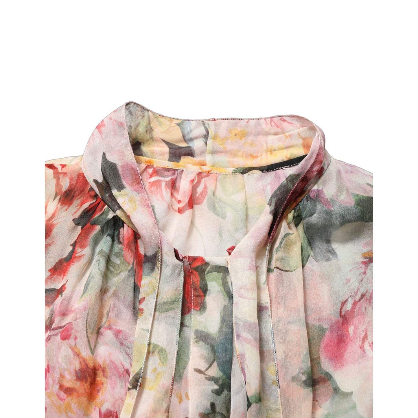 Dolce & Gabbana Multicolor Floral Tie-Neck Silk Chiffon Blouse Top