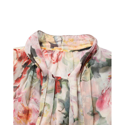 Dolce & Gabbana Multicolor Floral Tie-Neck Silk Chiffon Blouse Top