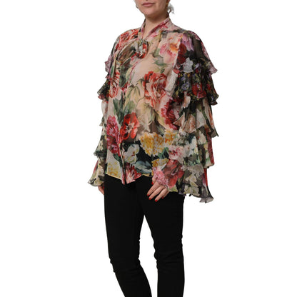 Dolce & Gabbana Multicolor Floral Tie-Neck Silk Chiffon Blouse Top