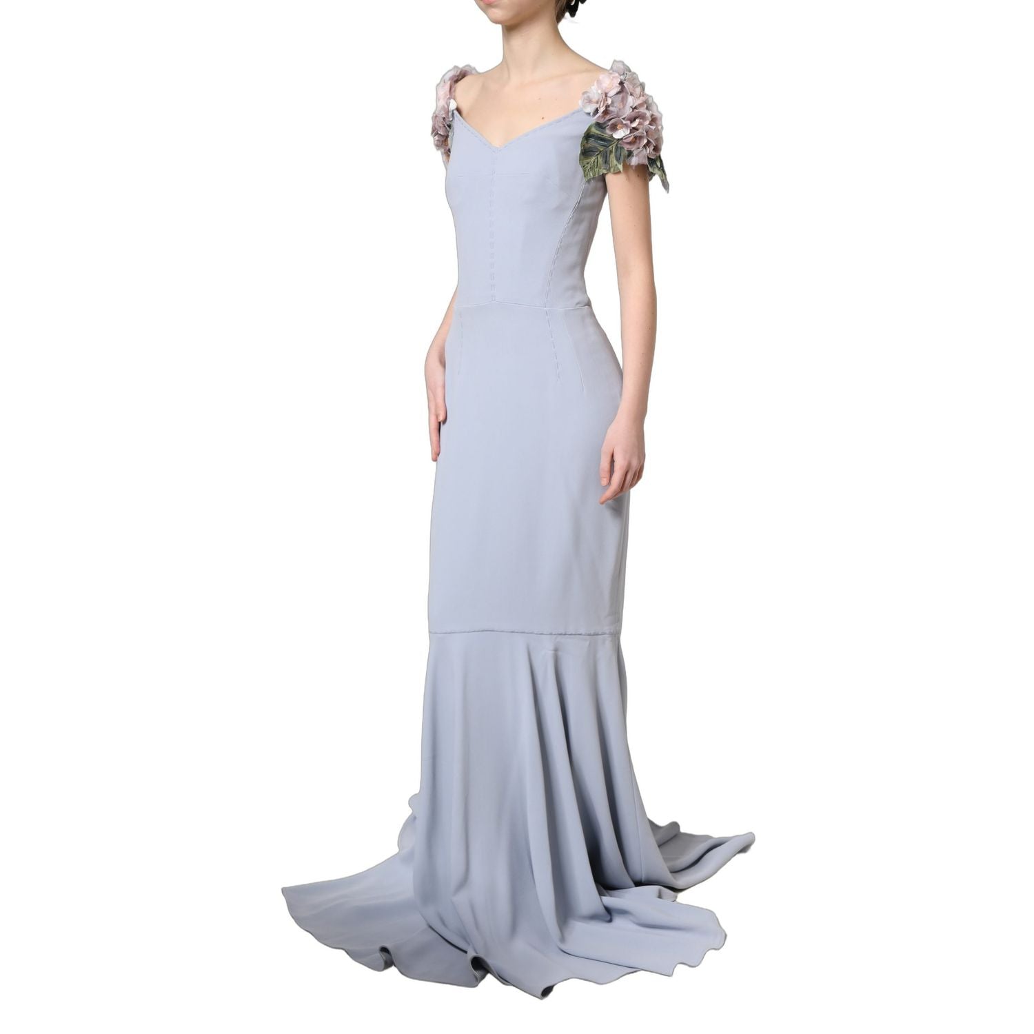 Dolce & Gabbana Light Blue Hydrangea Embellished Cap Sleeve Dress