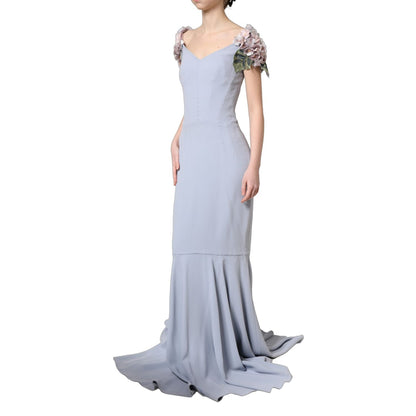 Dolce & Gabbana Light Blue Hydrangea Embellished Cap Sleeve Dress